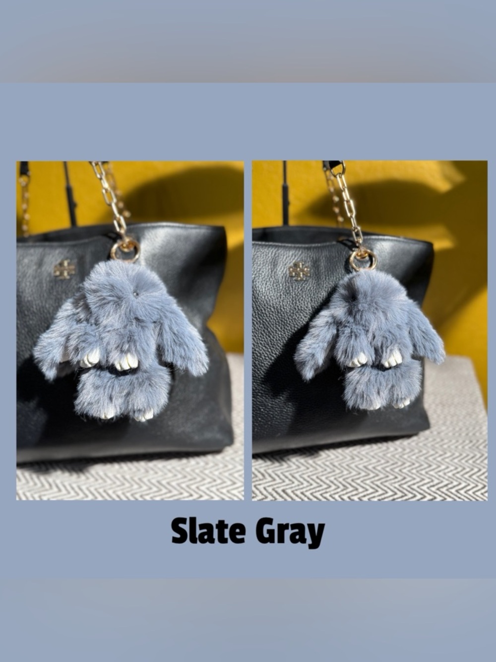 Faux Fur Bunny Bag Charm | Gray Shades & Gold Hardware - Choice of One - Picture 2 of 7